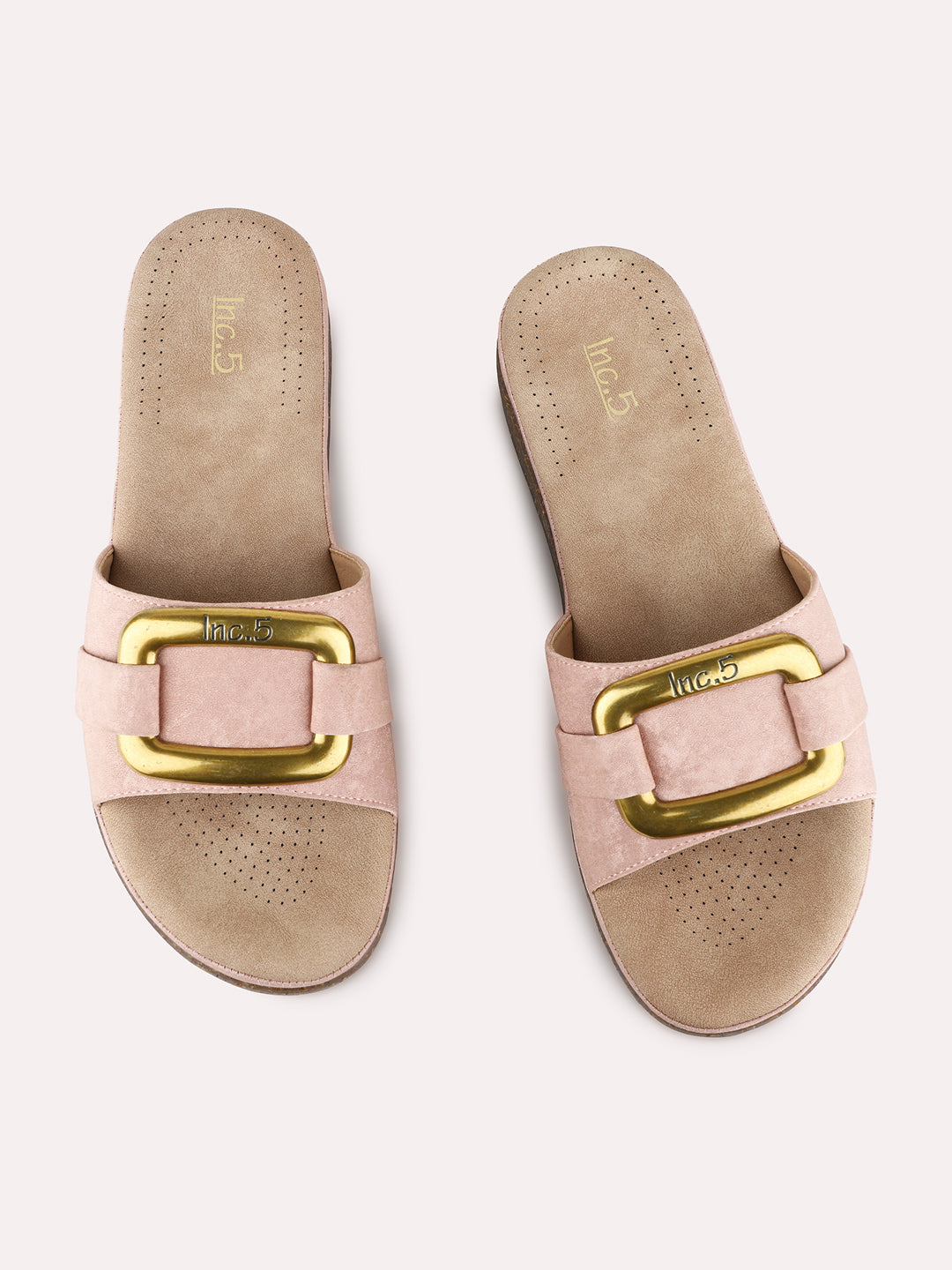Womens Peach Ethnic Solid Open Toe Flats