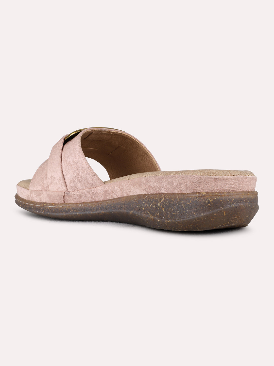 Womens Peach Ethnic Solid Open Toe Flats