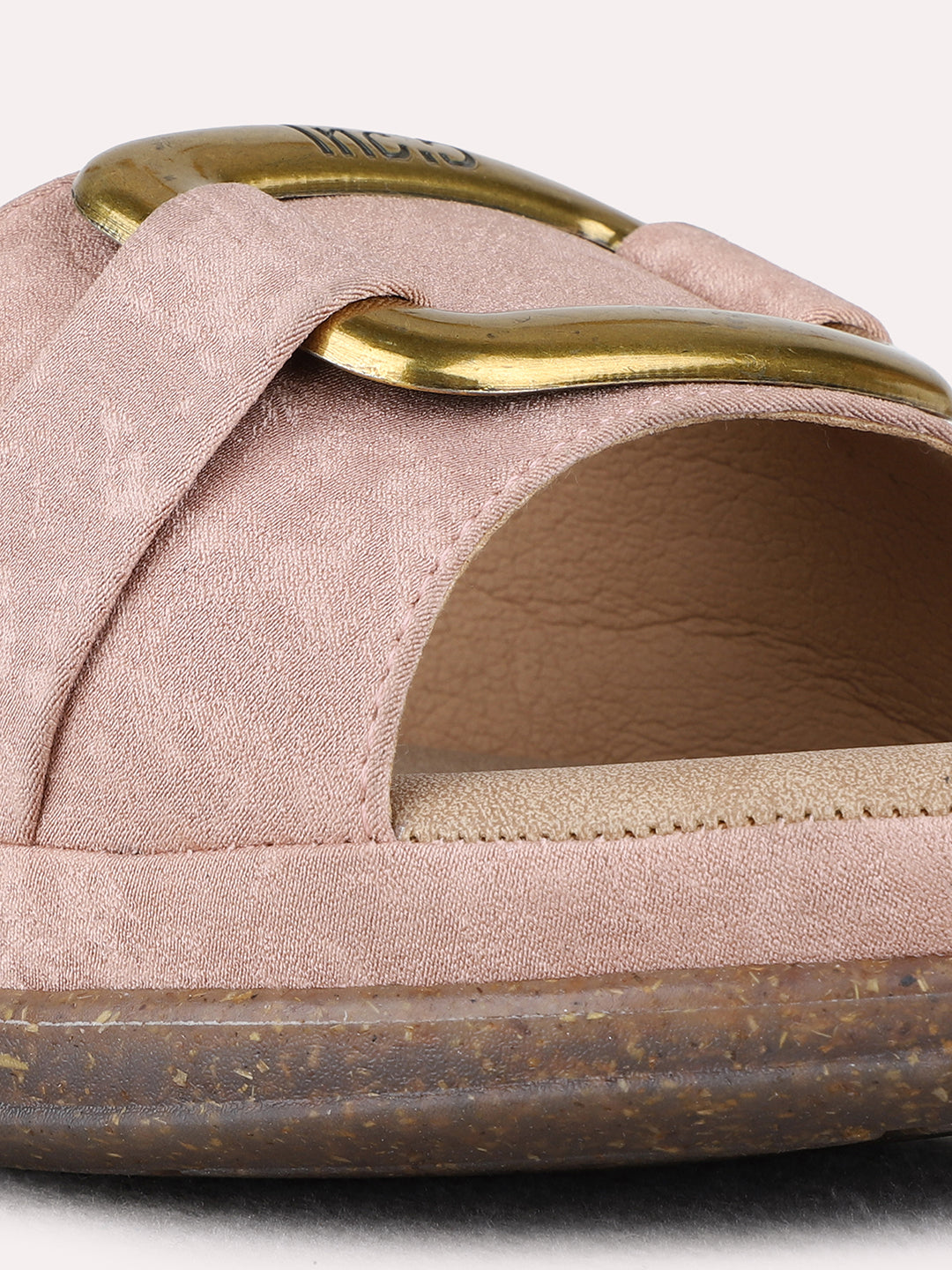 Womens Peach Ethnic Solid Open Toe Flats