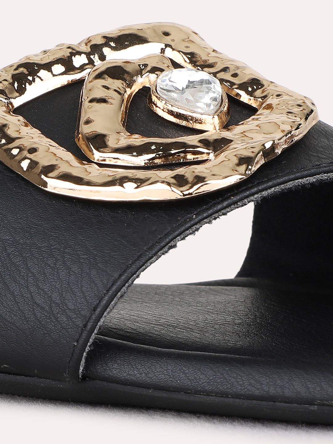 Womens Black Casual Solid Open Toe Flat Slip-On Sandals