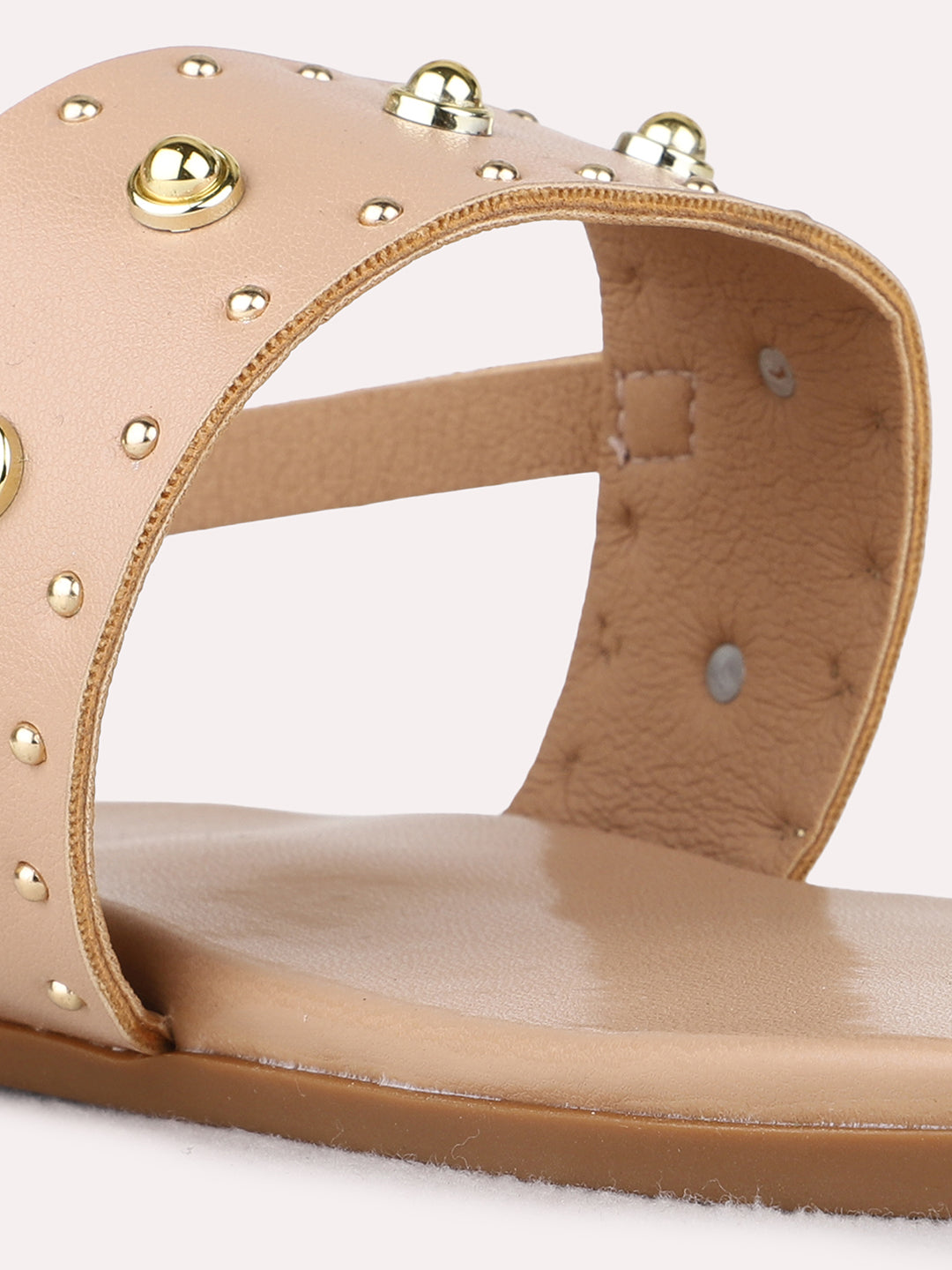 Womens Beige Casual Embellished One Toe Flat Sandals