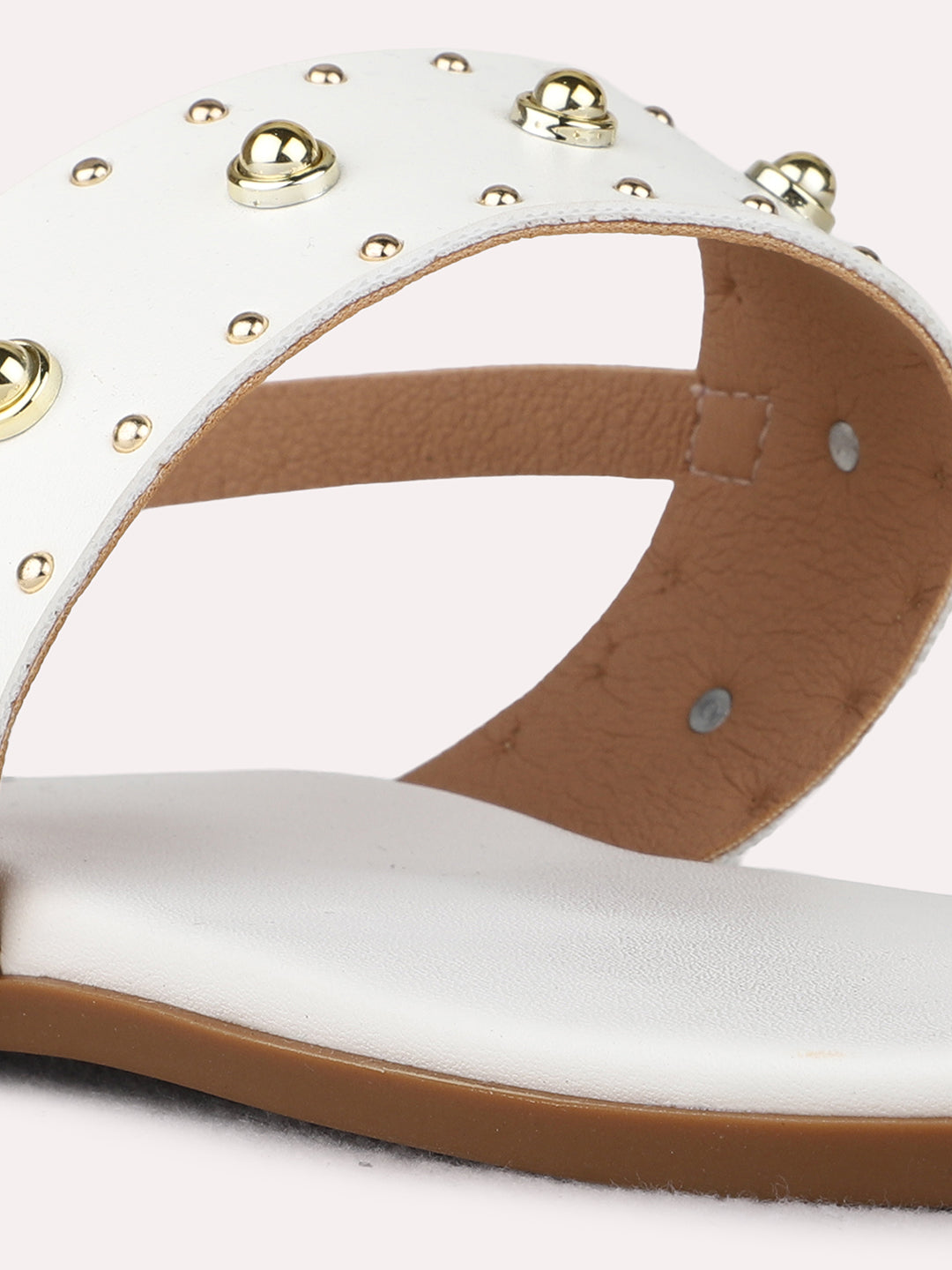 Womens White Casual Embellished One Toe Flat Sandals