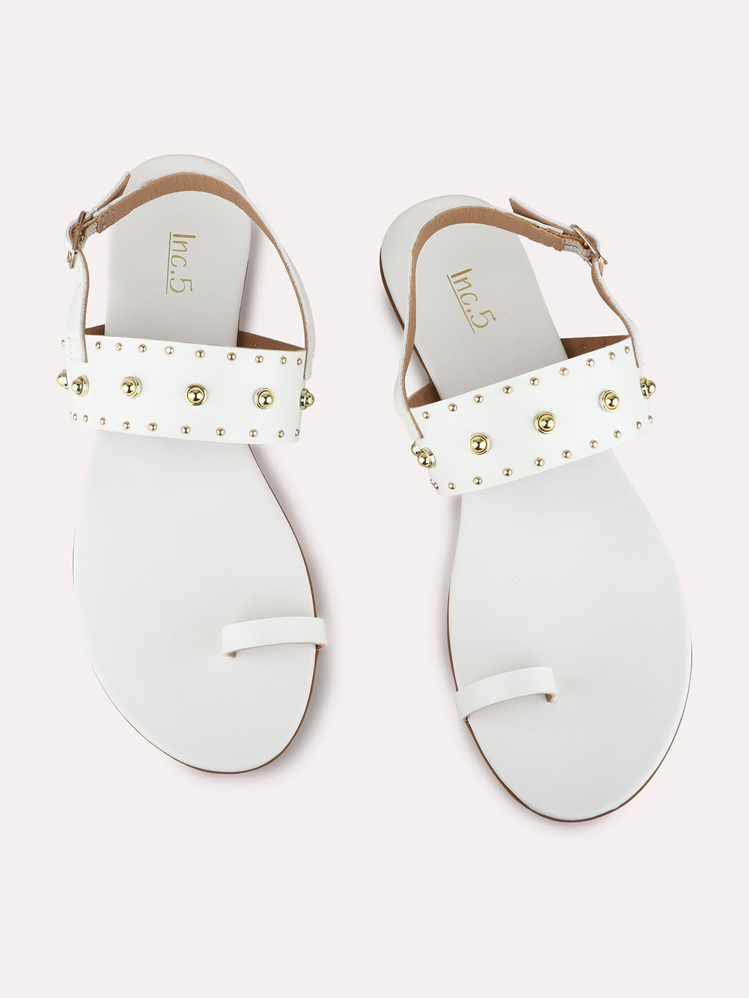 Womens White Casual Embellished One Toe Flat Sandals