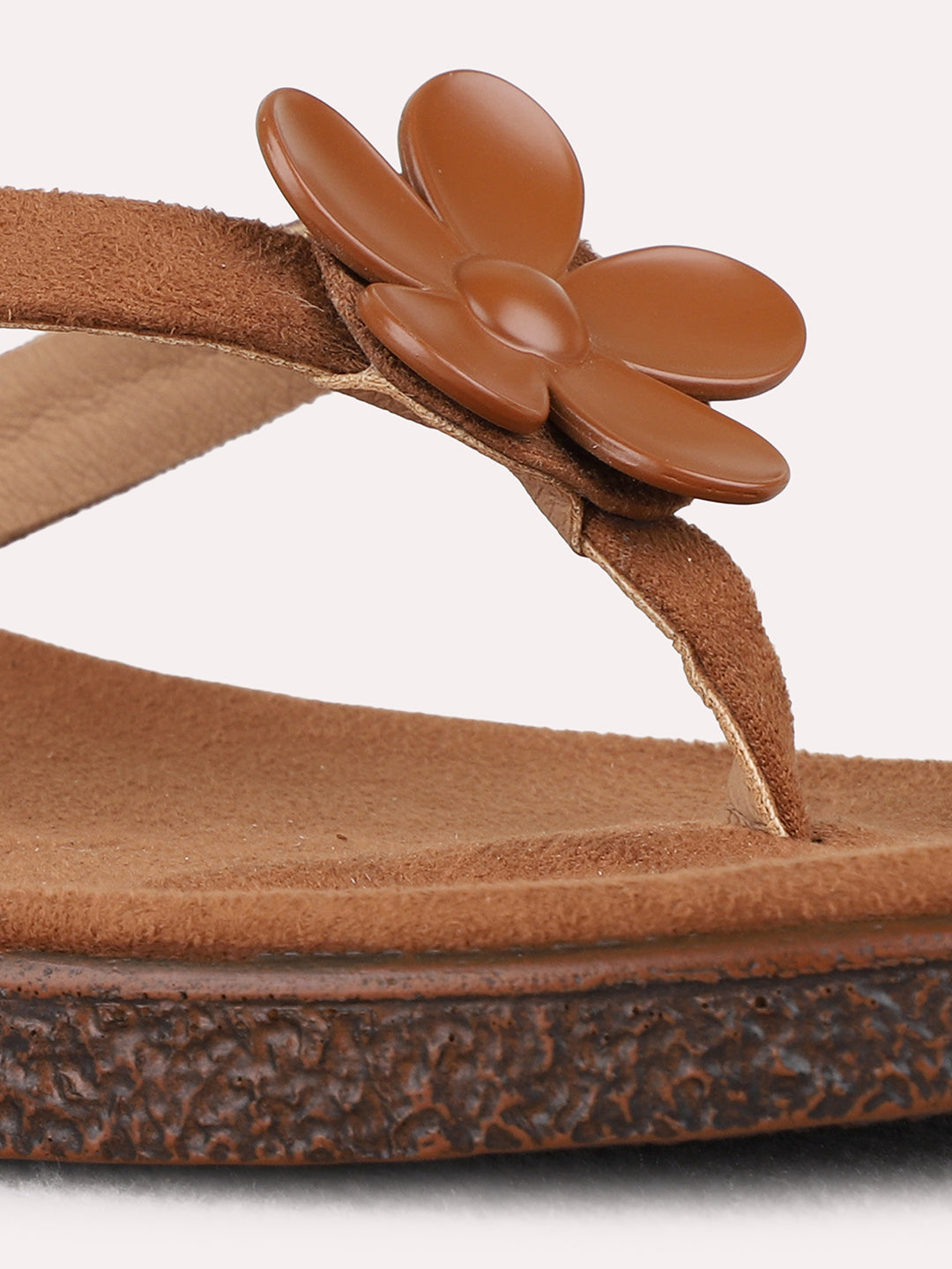 Womens Tan Casual Solid T-Strap Toe Flats Slip-Ons