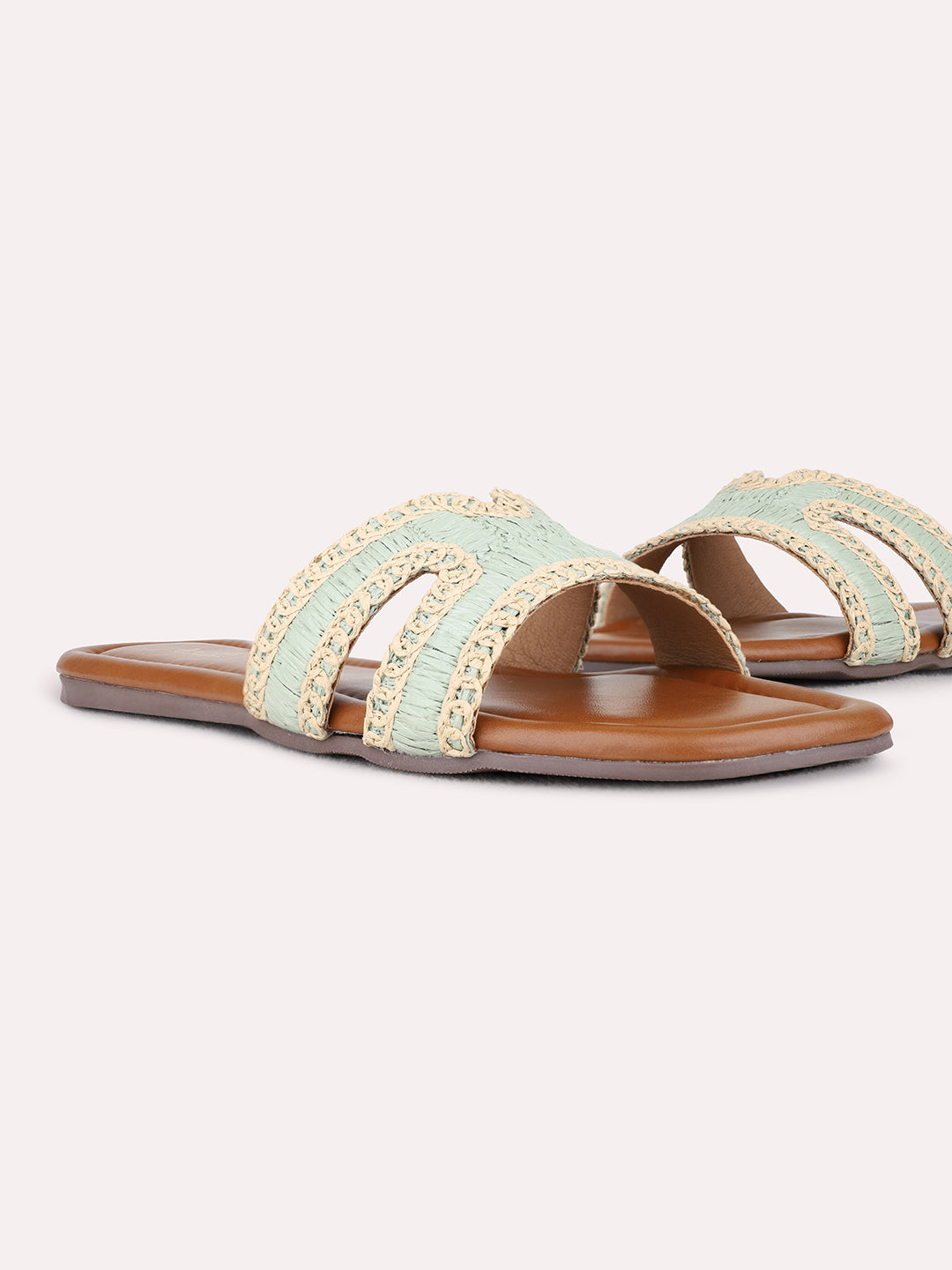 Womens Green Casual Solid Open Toe Flats