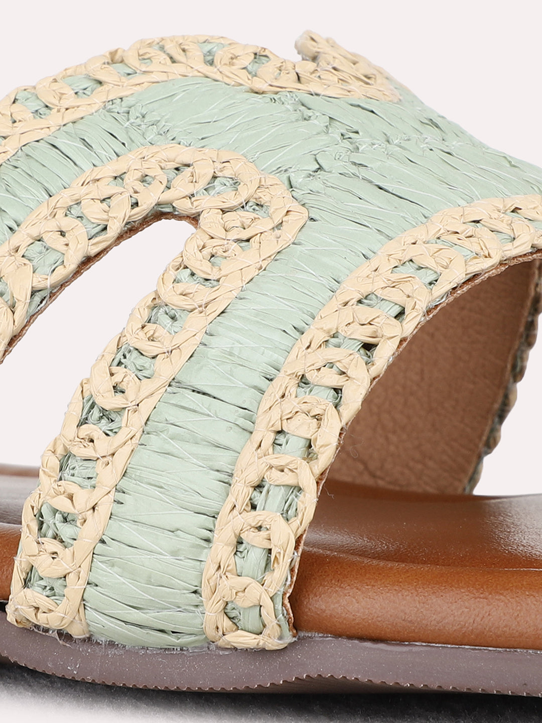 Womens Green Casual Solid Open Toe Flats