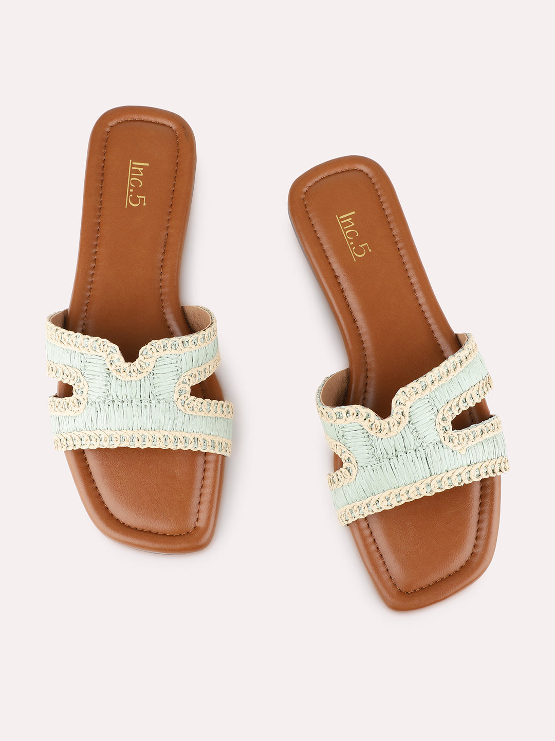 Womens Green Casual Solid Open Toe Flats