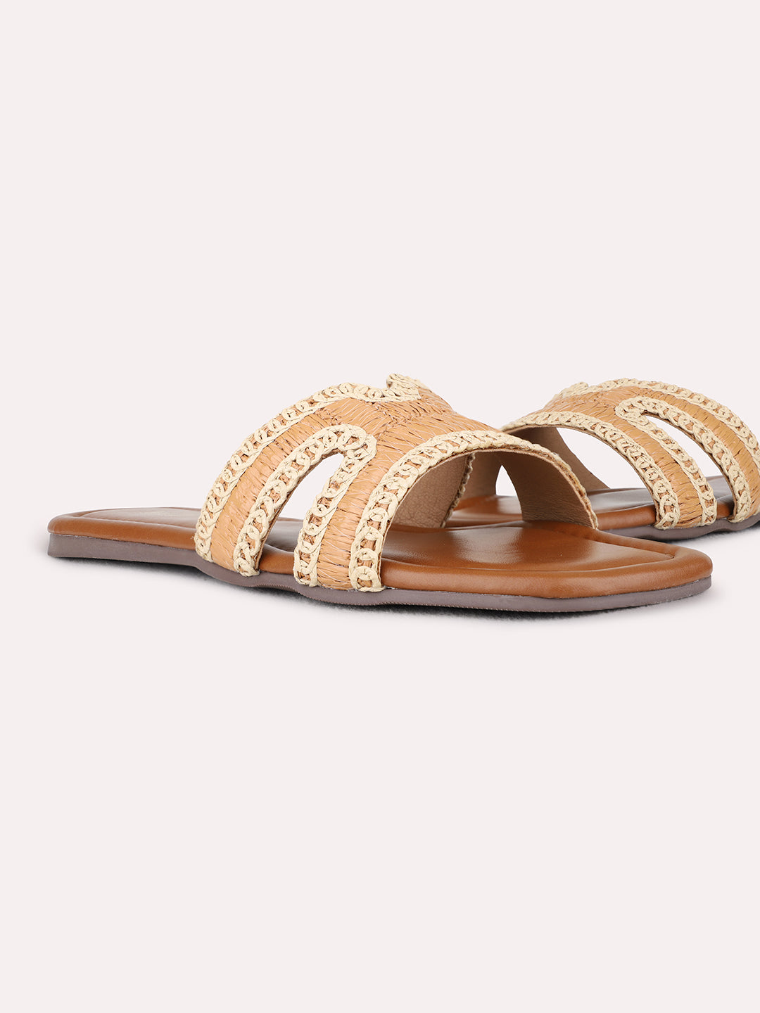 Womens Tan Casual Solid Open Toe Flats