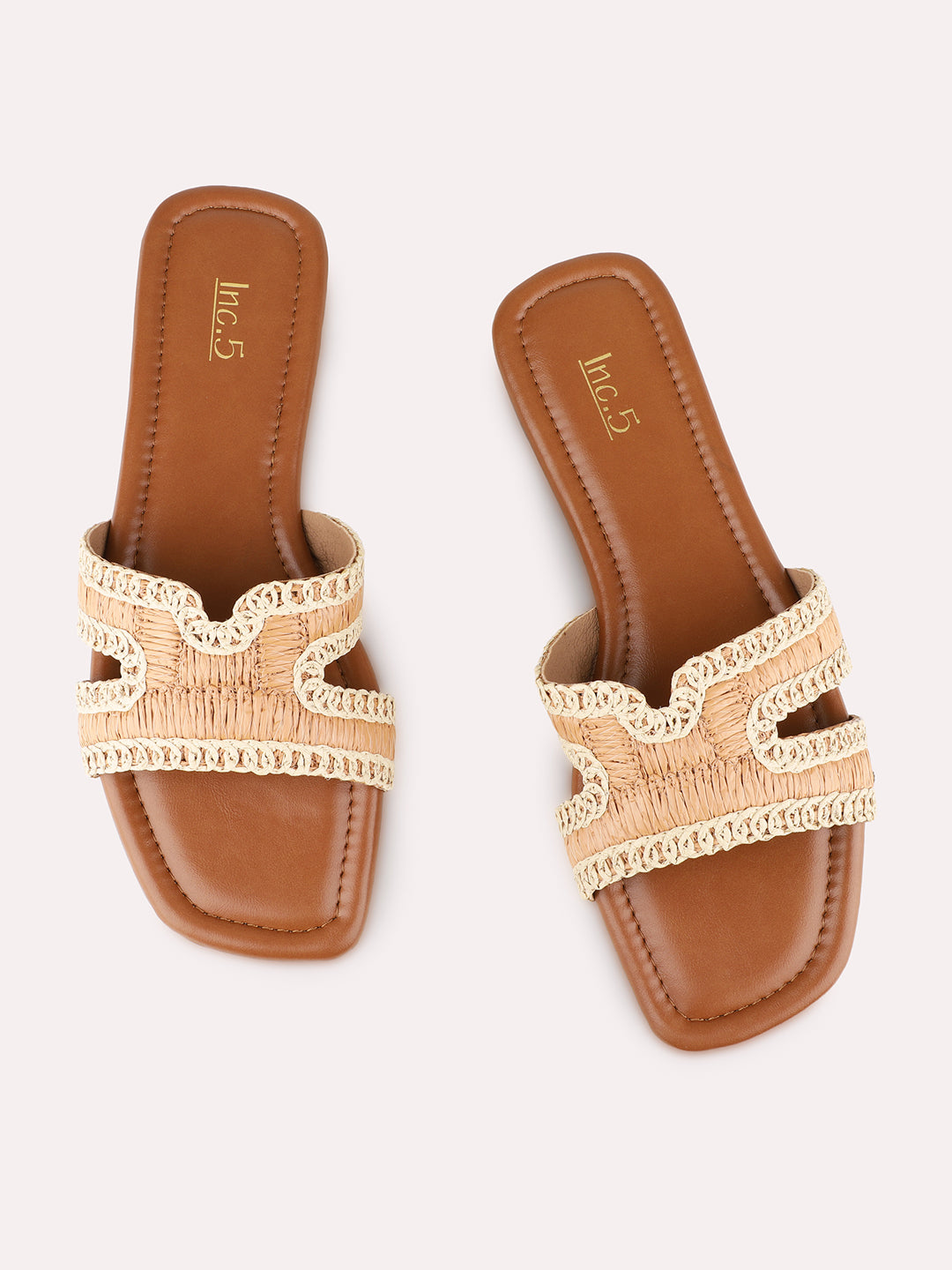 Womens Tan Casual Solid Open Toe Flats