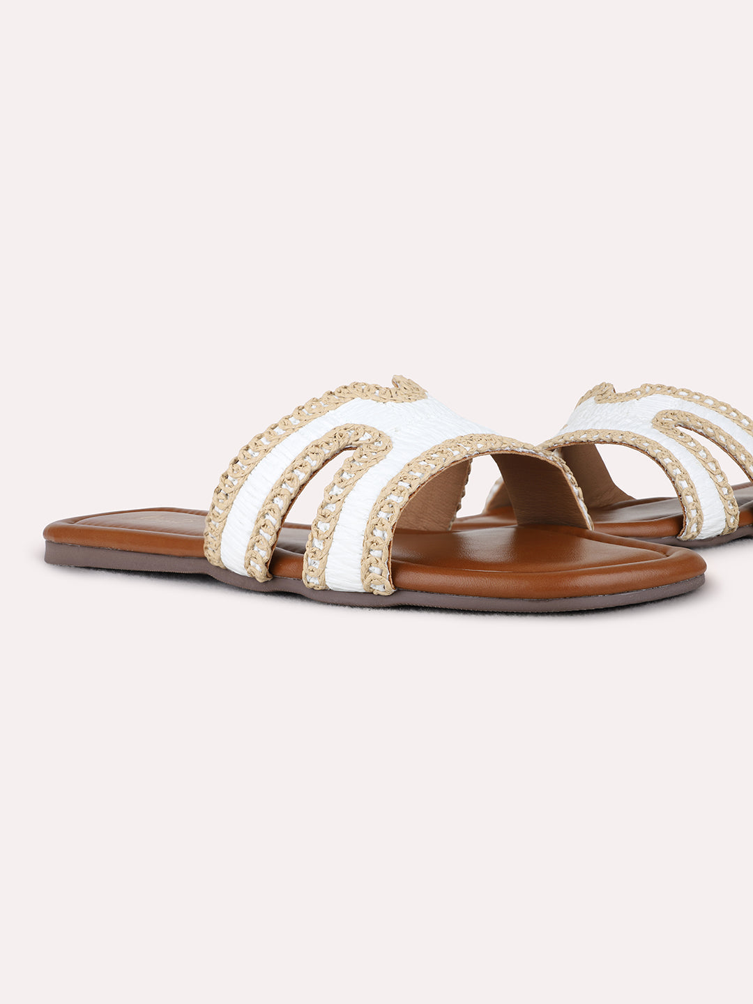 Womens White Casual Solid Open Toe Flats