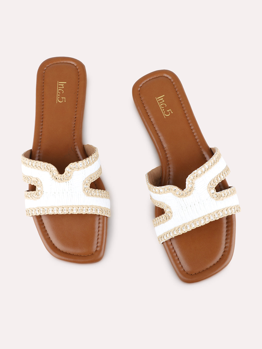 Womens White Casual Solid Open Toe Flats
