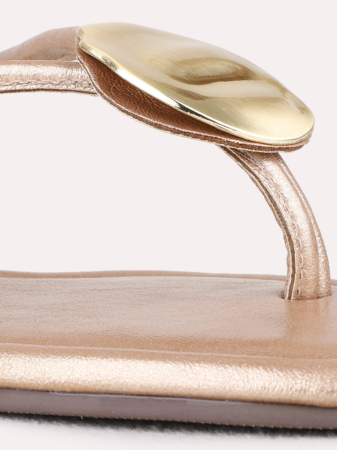 Womens Rose Gold Casual Solid T-Strap Flats