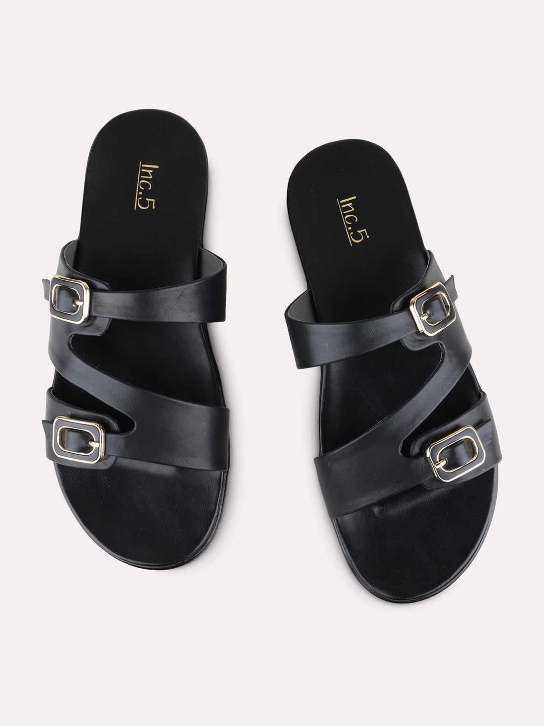 Womens Black Casual Solid Open Toe Flat Slip-Ons