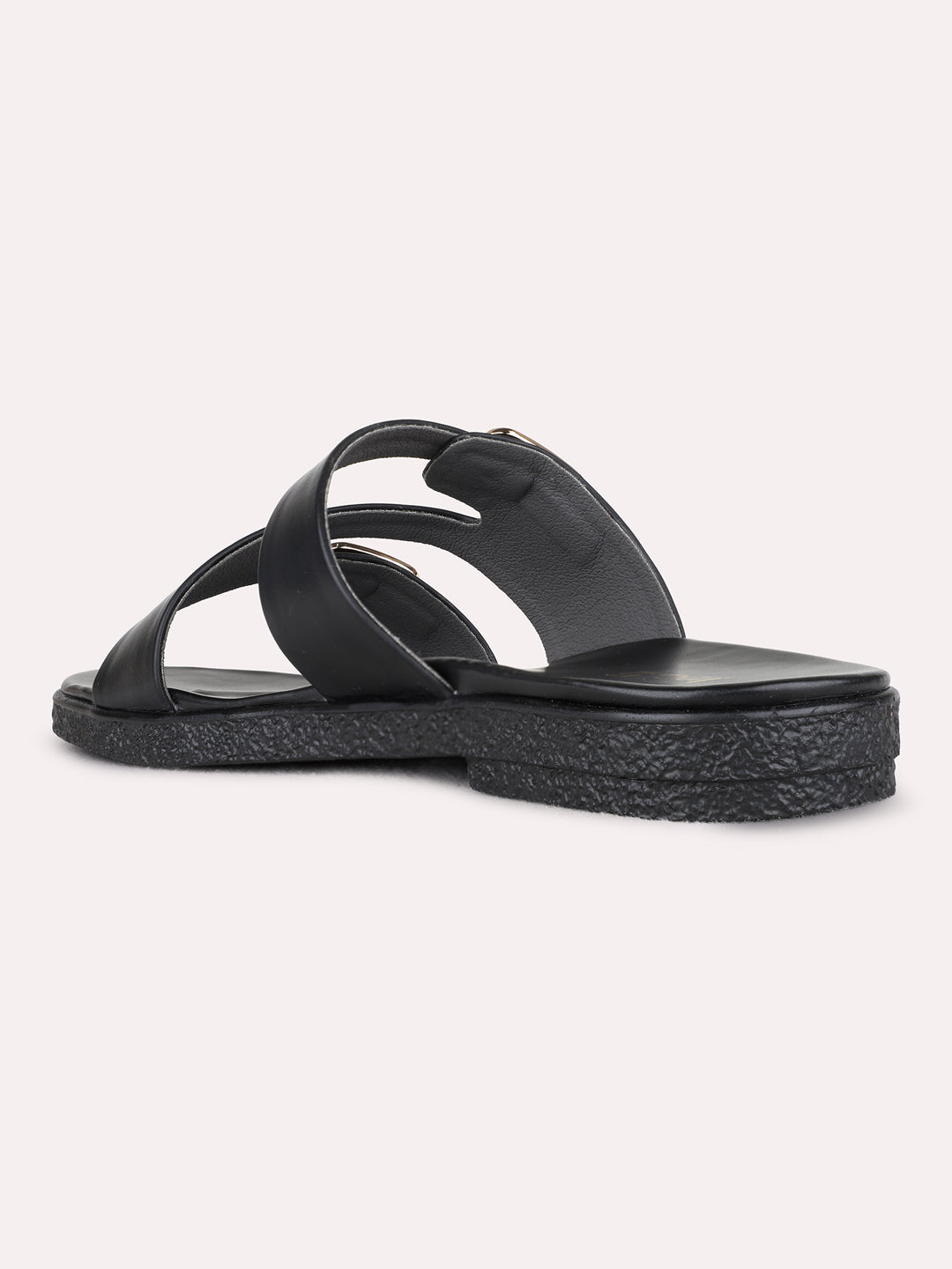 Womens Black Casual Solid Open Toe Flat Slip-Ons