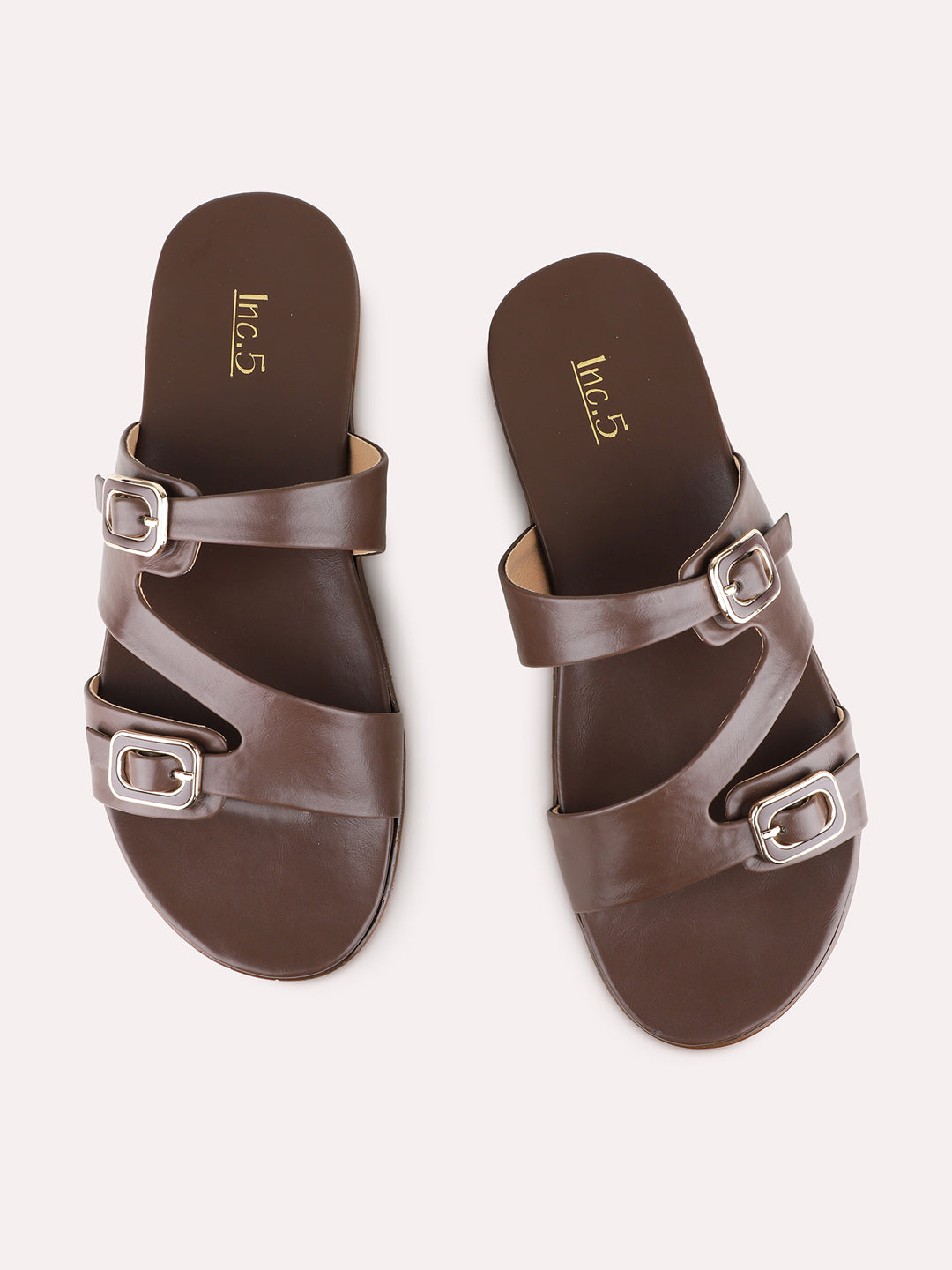 Womens Brown Casual Solid Open Toe Flat Slip-Ons
