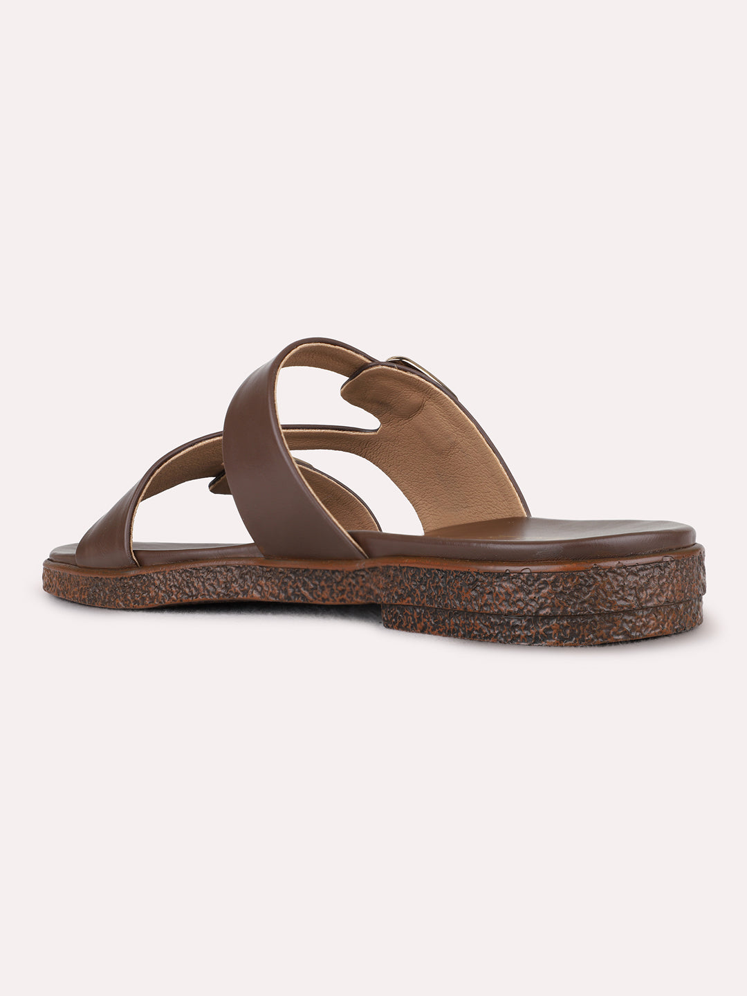 Womens Brown Casual Solid Open Toe Flat Slip-Ons