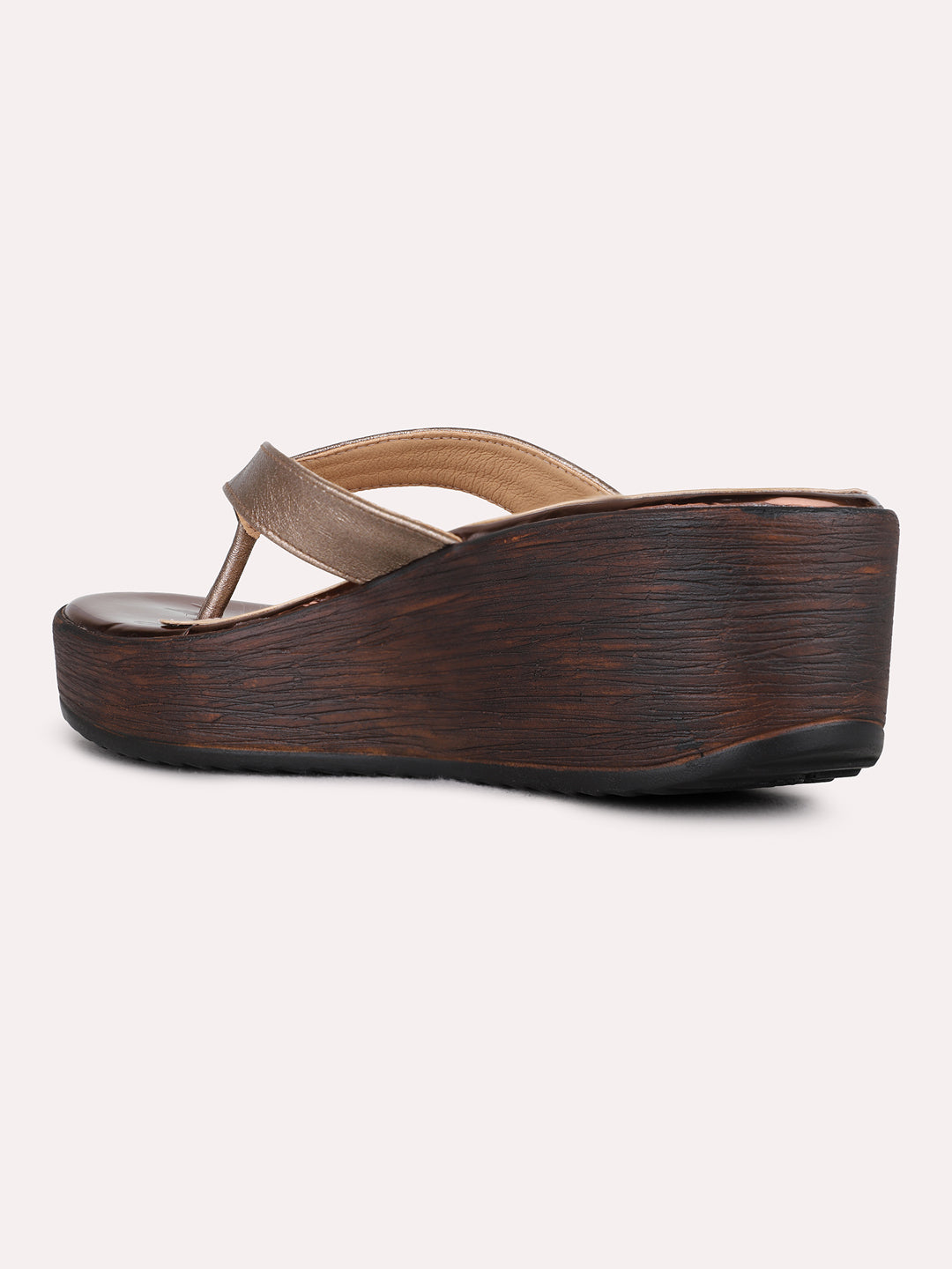 Womens Golden Casual Embellished Round Toe Wedges