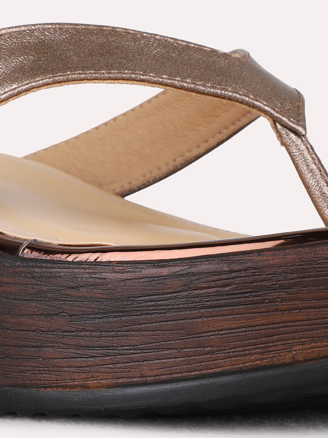 Womens Golden Casual Embellished Round Toe Wedges