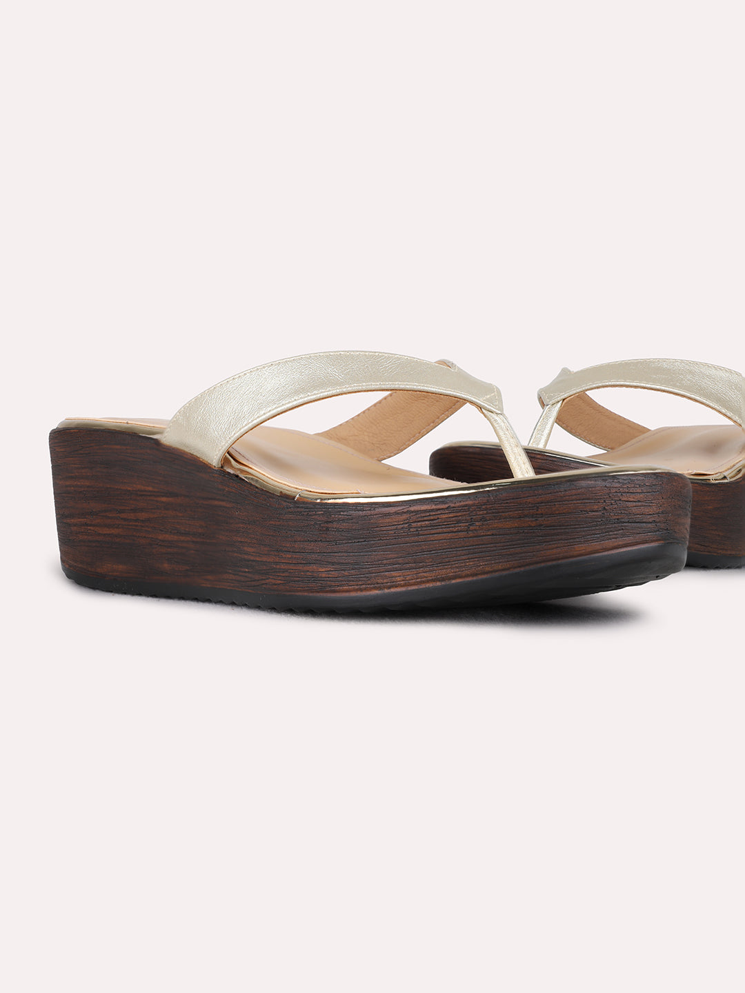 Womens Golden Casual Embellished Round Toe Wedge Heels