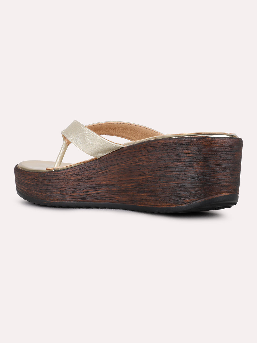 Womens Golden Casual Embellished Round Toe Wedge Heels