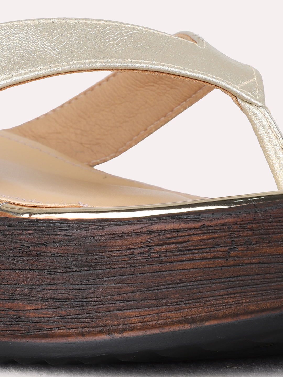 Womens Golden Casual Embellished Round Toe Wedge Heels