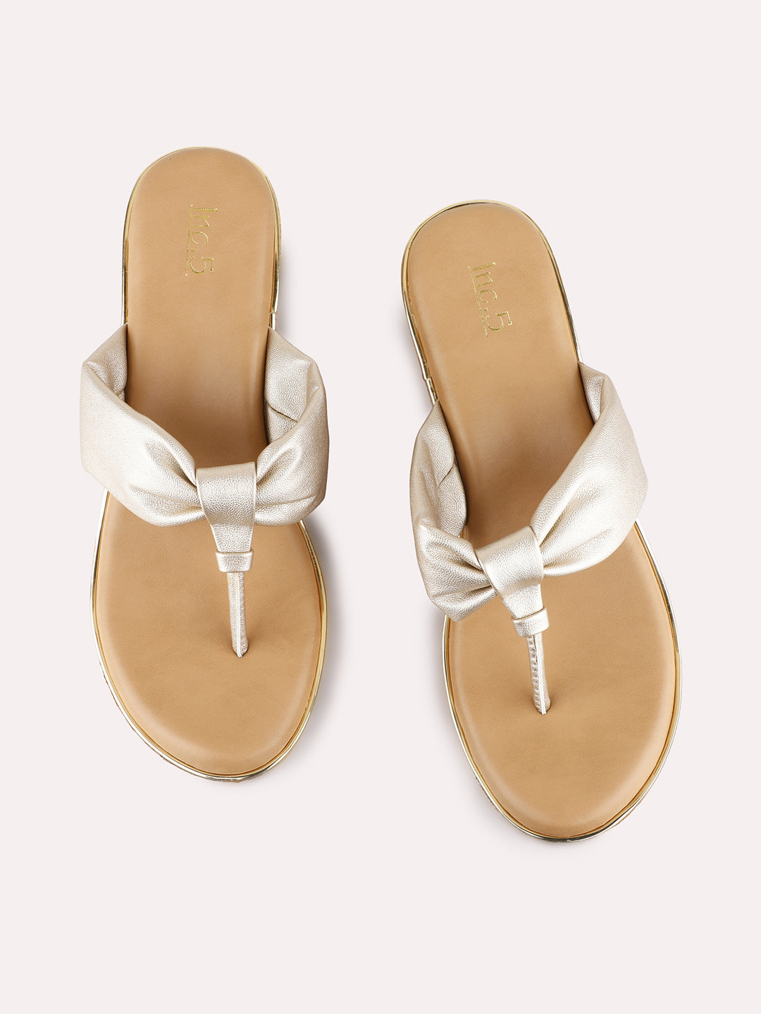 Womens Golden Party Wear Solid Round Toe Wedge Heel Sandals