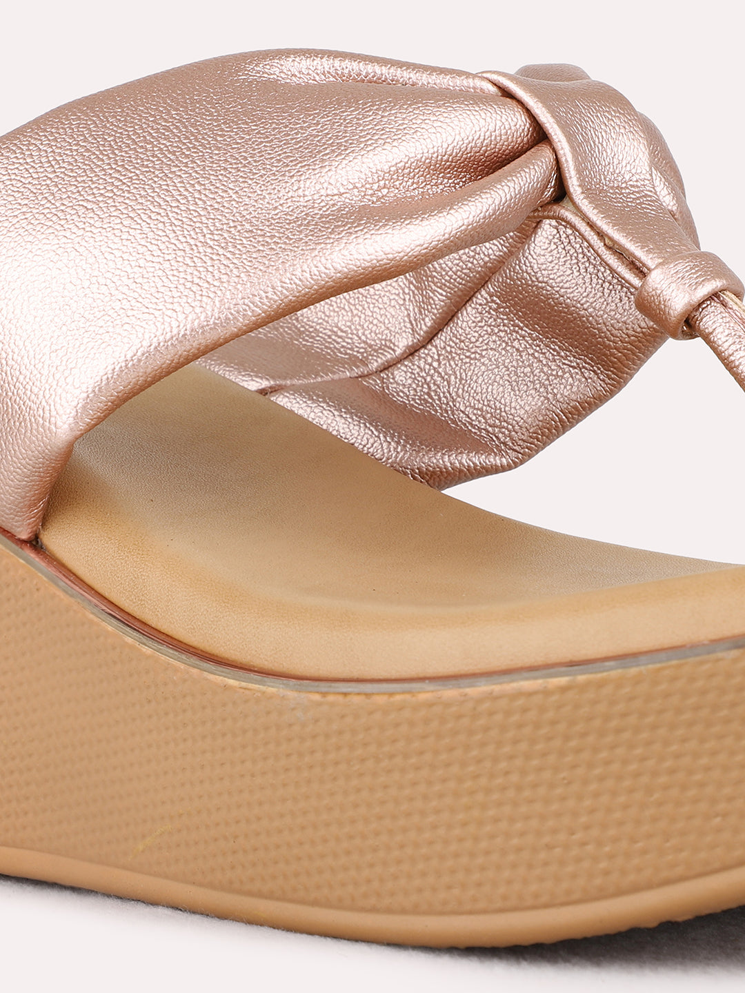 Womens Rose Gold Party Wear Solid Round Toe Wedge Heel Sandals