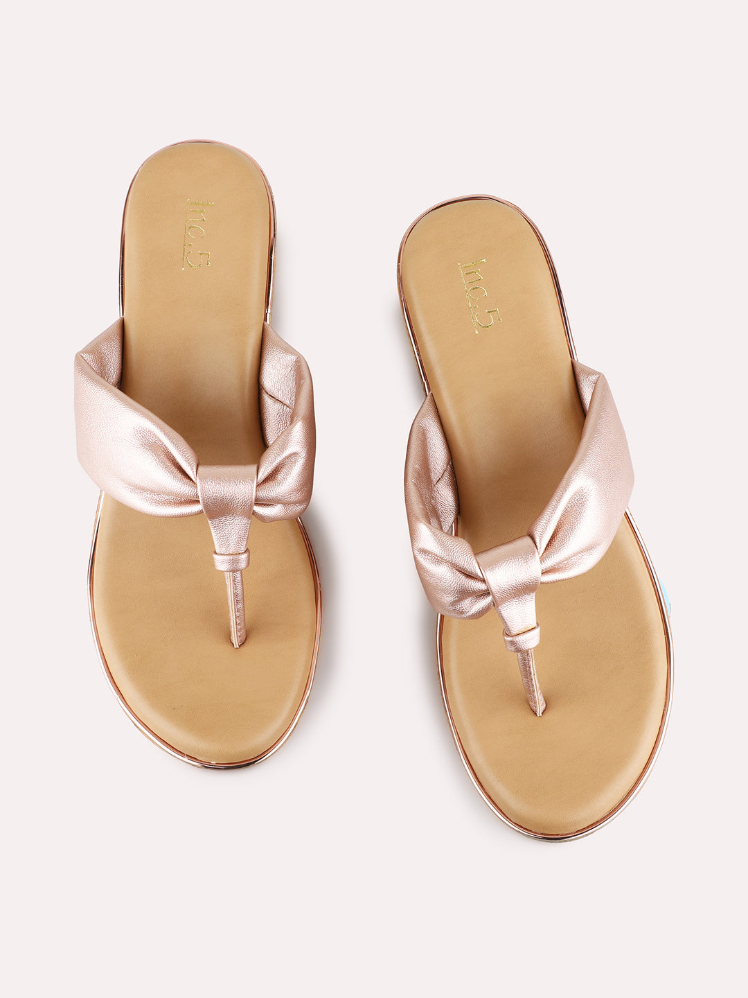 Womens Rose Gold Party Wear Solid Round Toe Wedge Heel Sandals