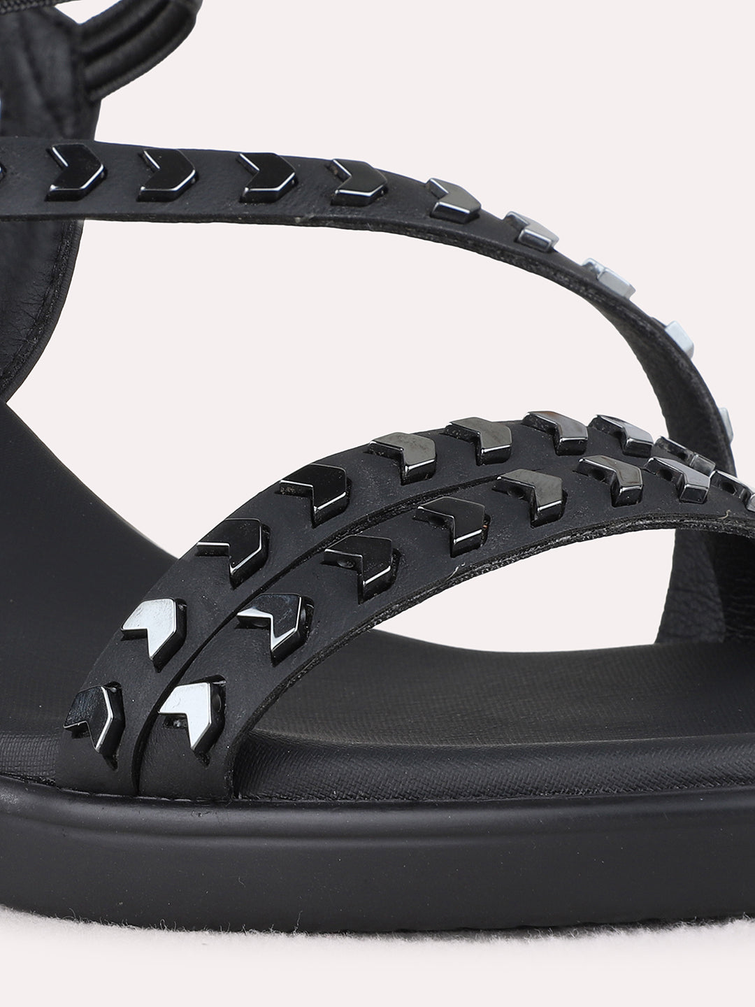 Womens Black Party Wear Embellished Round Toe Block heels