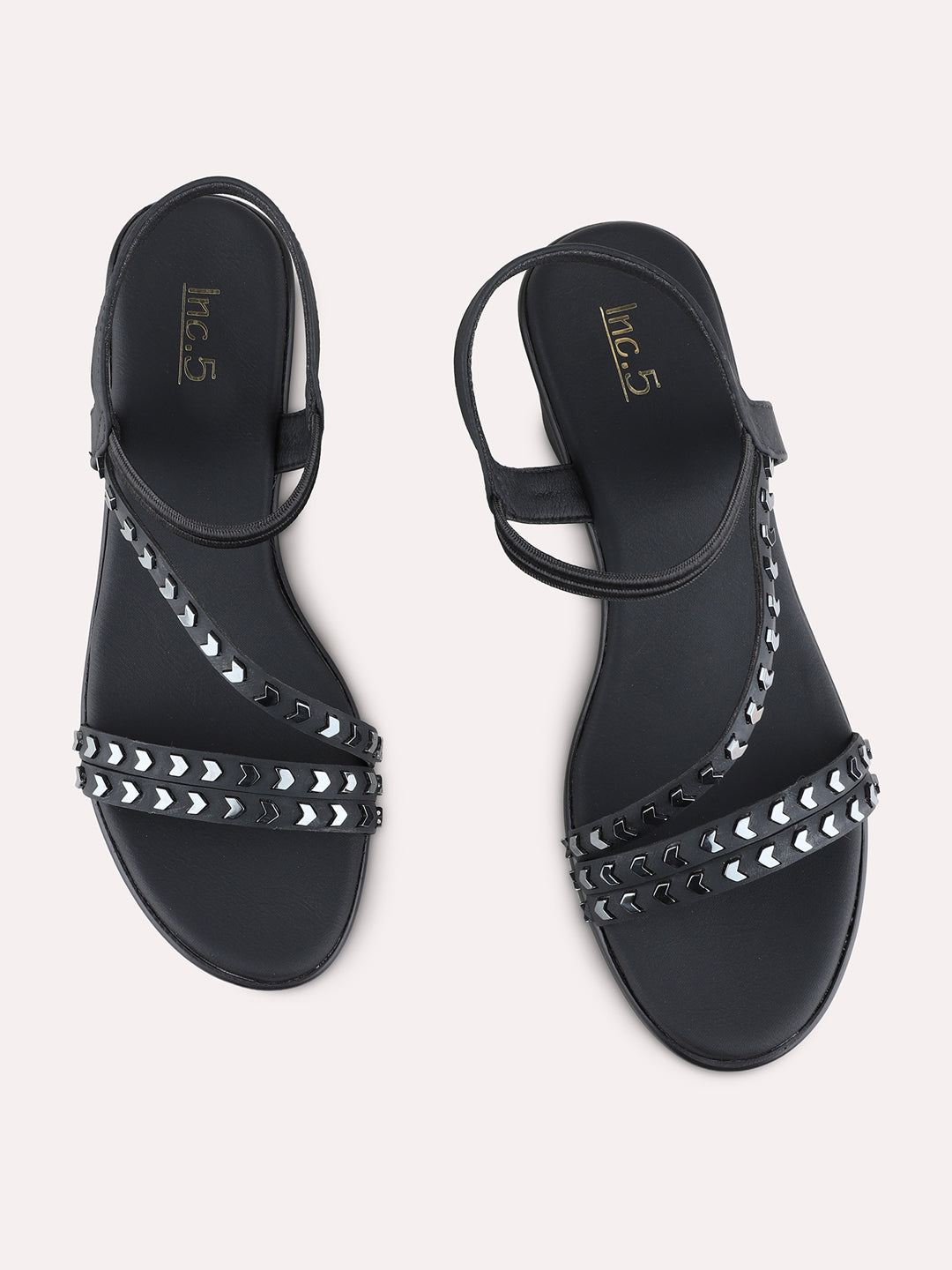 Womens Black Party Wear Embellished Round Toe Block heels