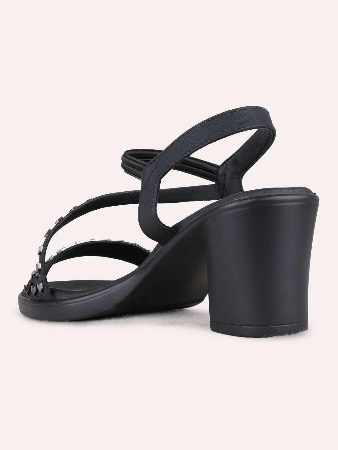 Womens Black Party Wear Embellished Round Toe Block heels