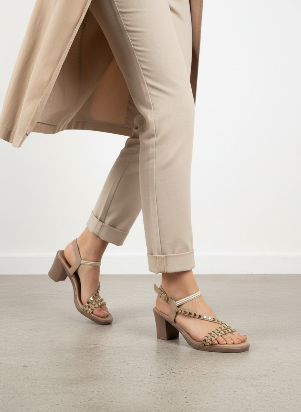 Womens Beige Party Wear Embellished Round Toe Block heels