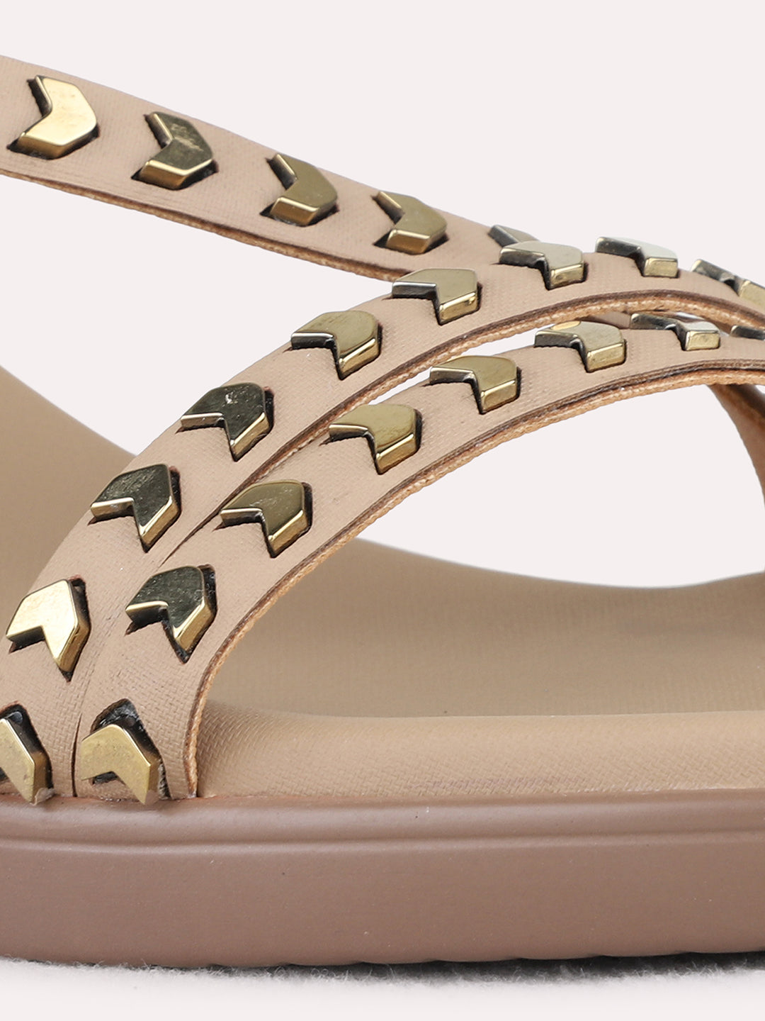 Womens Beige Party Wear Embellished Round Toe Block heels