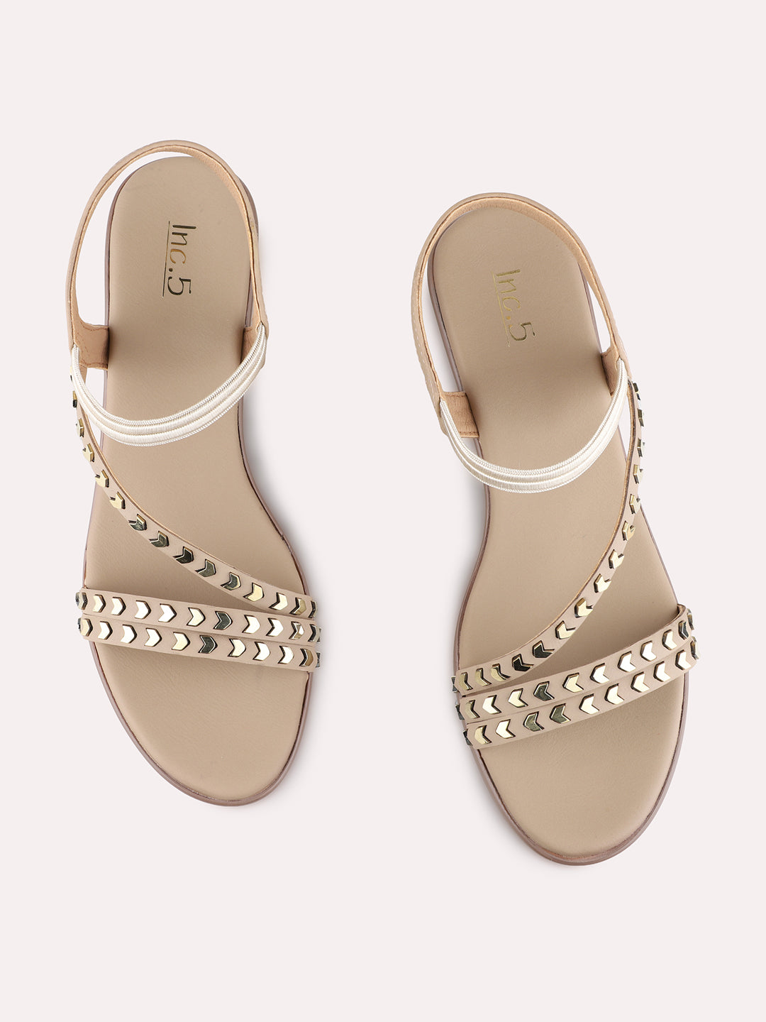 Womens Beige Party Wear Embellished Round Toe Block heels