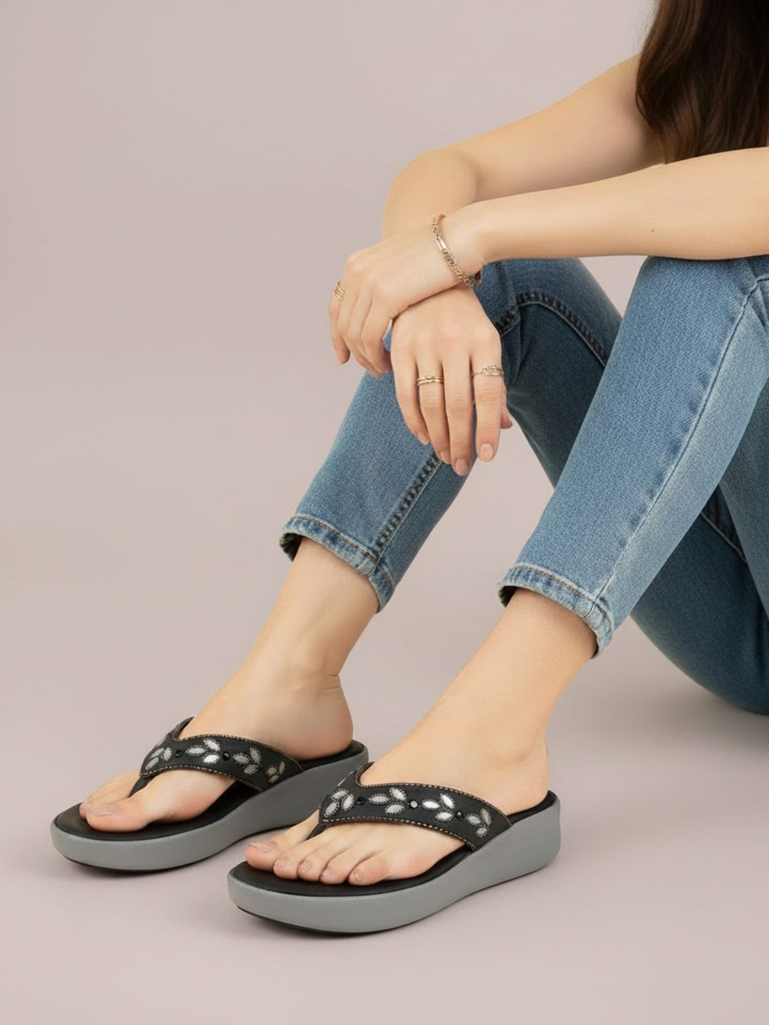 Womens Black Casual Printed Pattern Round Toe Wedge Heels