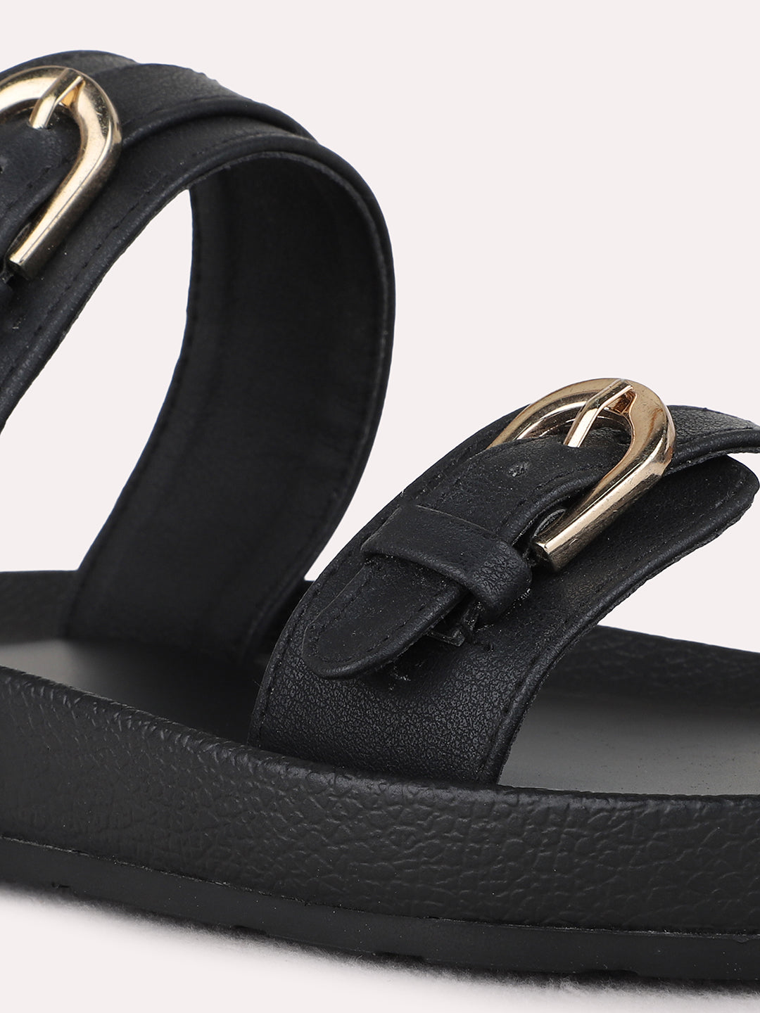 Womens Black Casual Solid Pattern Open Toe Flat Sandals