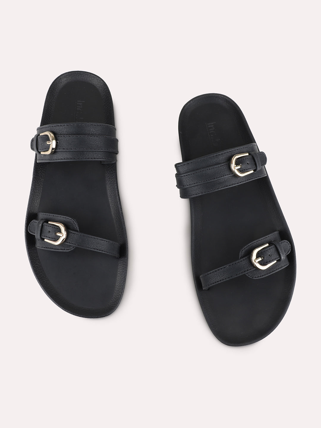 Womens Black Casual Solid Pattern Open Toe Flat Sandals