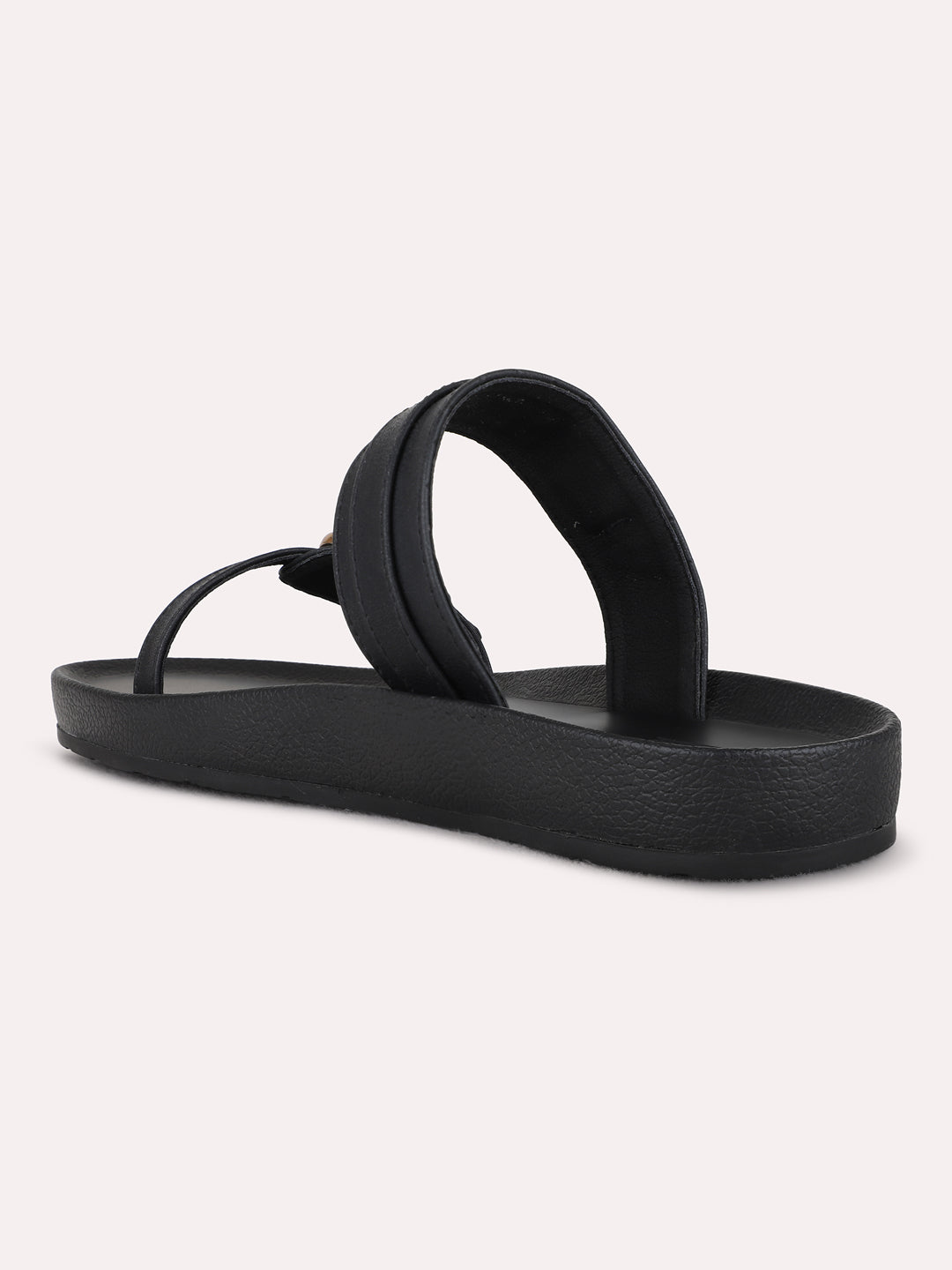 Womens Black Casual Solid Pattern Open Toe Flat Sandals