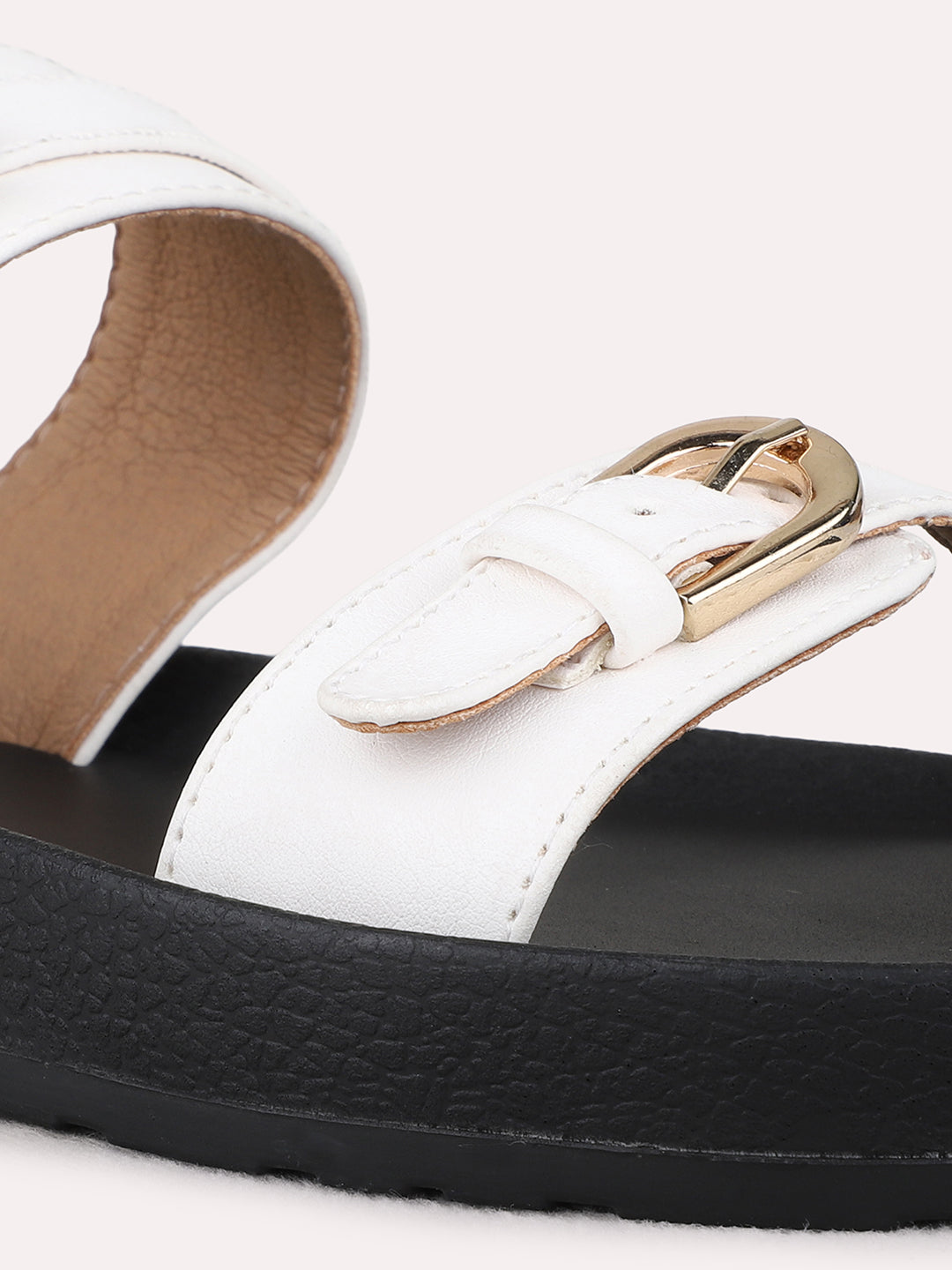 Womens White Casual Solid Open Toe Flat Sandals