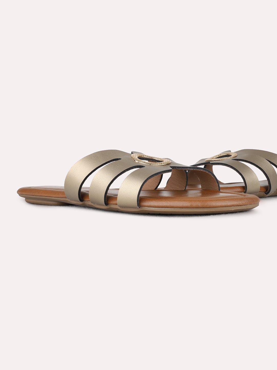 Womens Gold Casual Solid Open Toe Flats