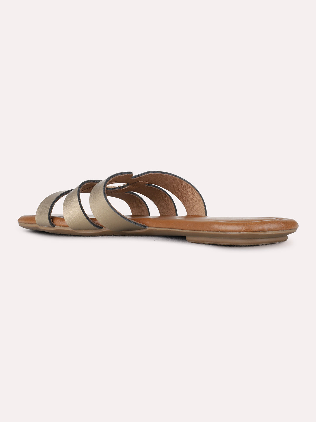 Womens Gold Casual Solid Open Toe Flats