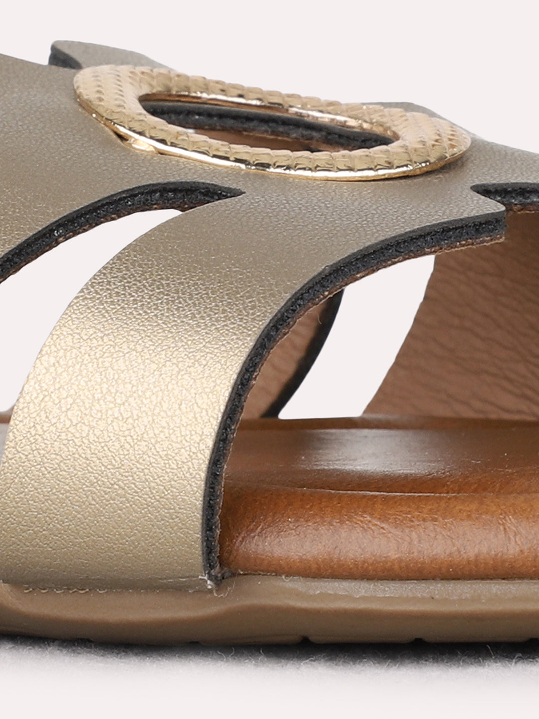 Womens Gold Casual Solid Open Toe Flats
