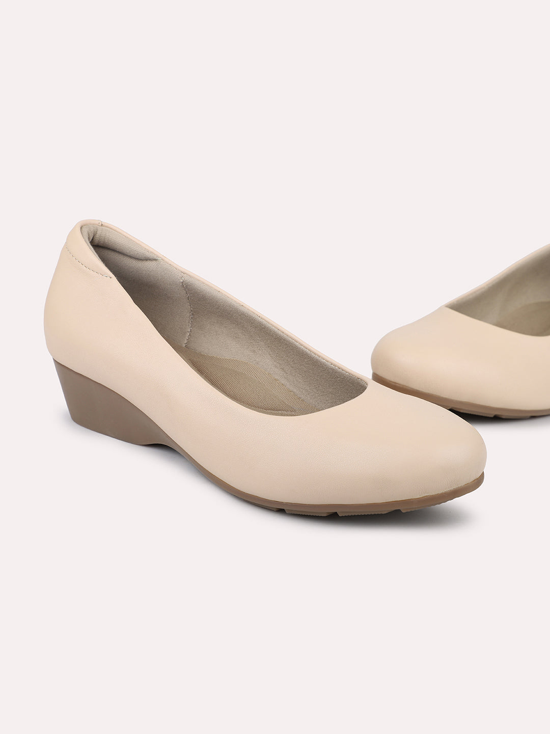 Women Beige Solid Wedge Pumps