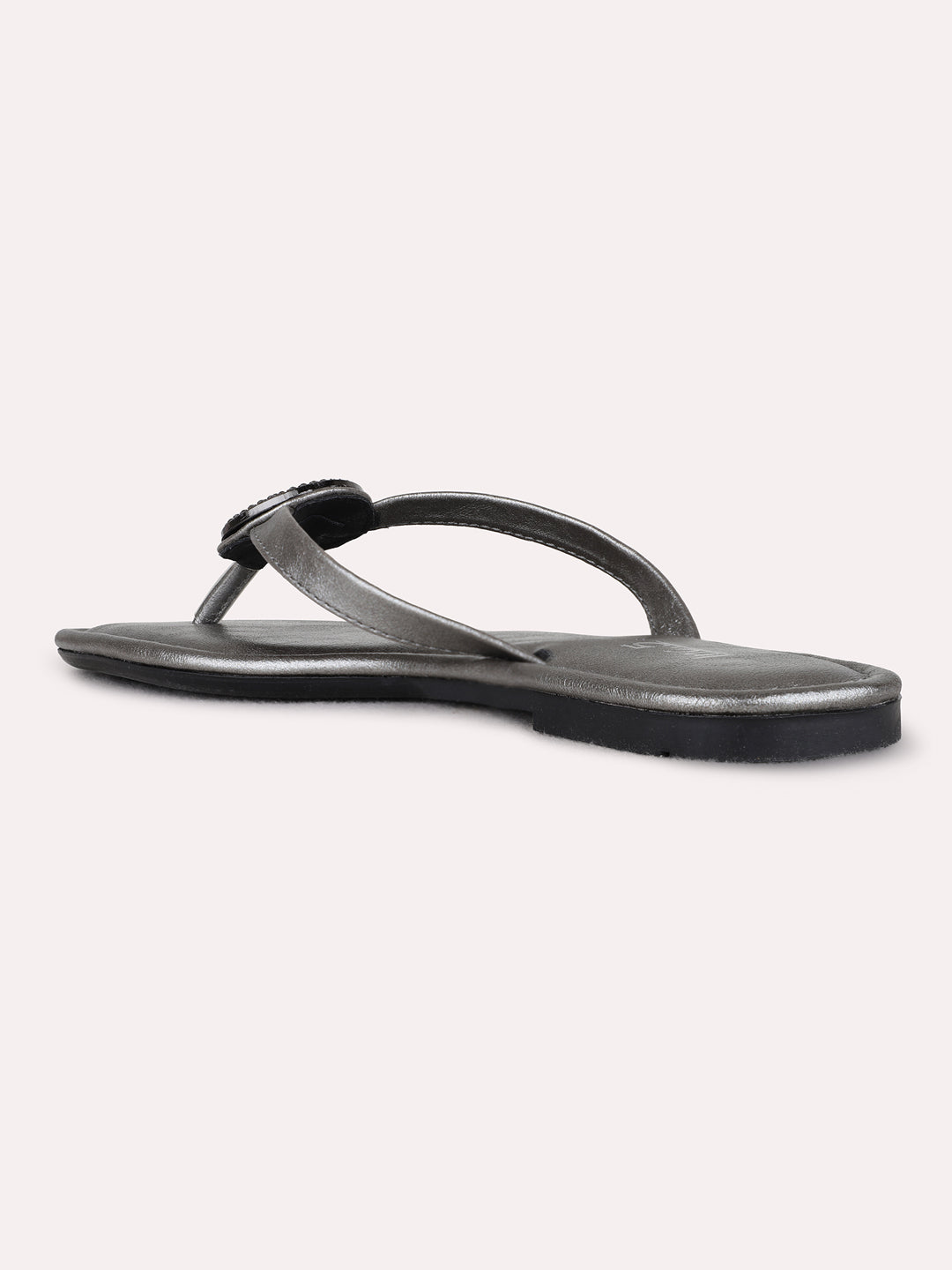 Womens Pewter Casual Solid T-Strap Flats
