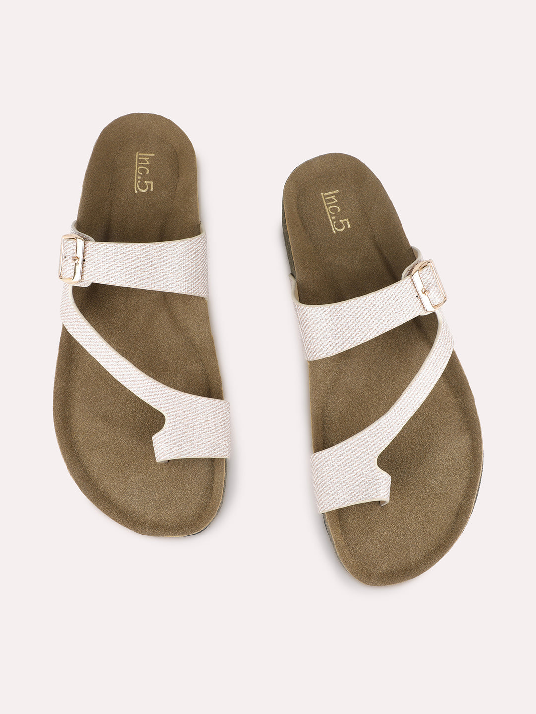 Womens Golden Casual Solid One Toe Flat Slip-On Sandals