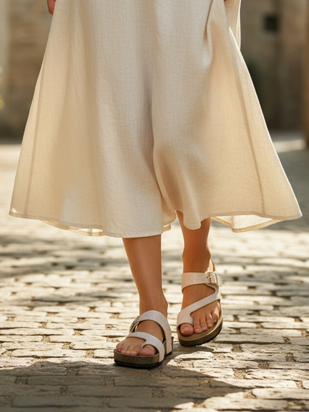 Womens Golden Casual Solid One Toe Flat Slip-On Sandals