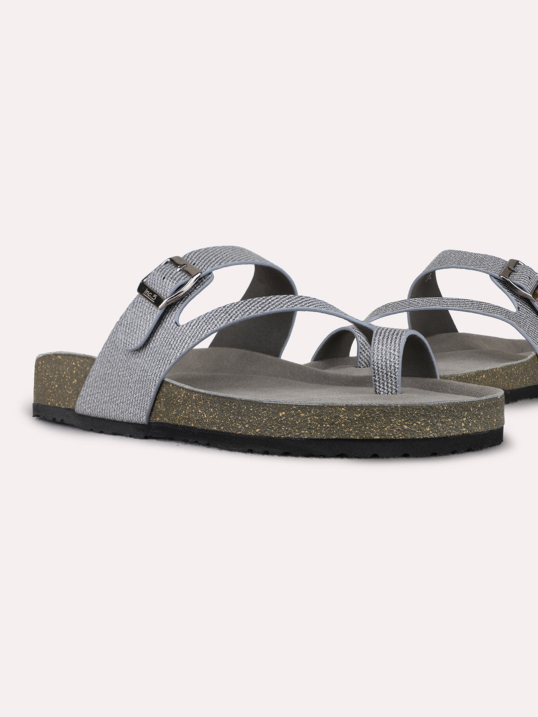 Womens Pewter Casual Solid One Toe Flat Sandals