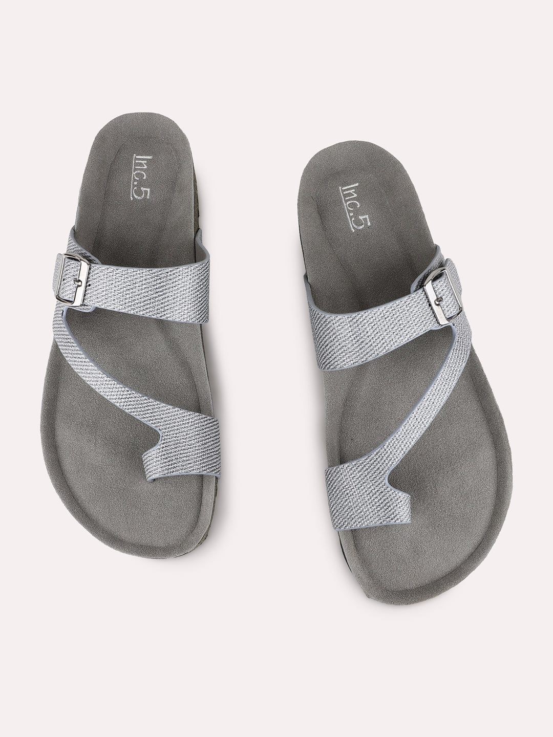 Womens Pewter Casual Solid One Toe Flat Sandals