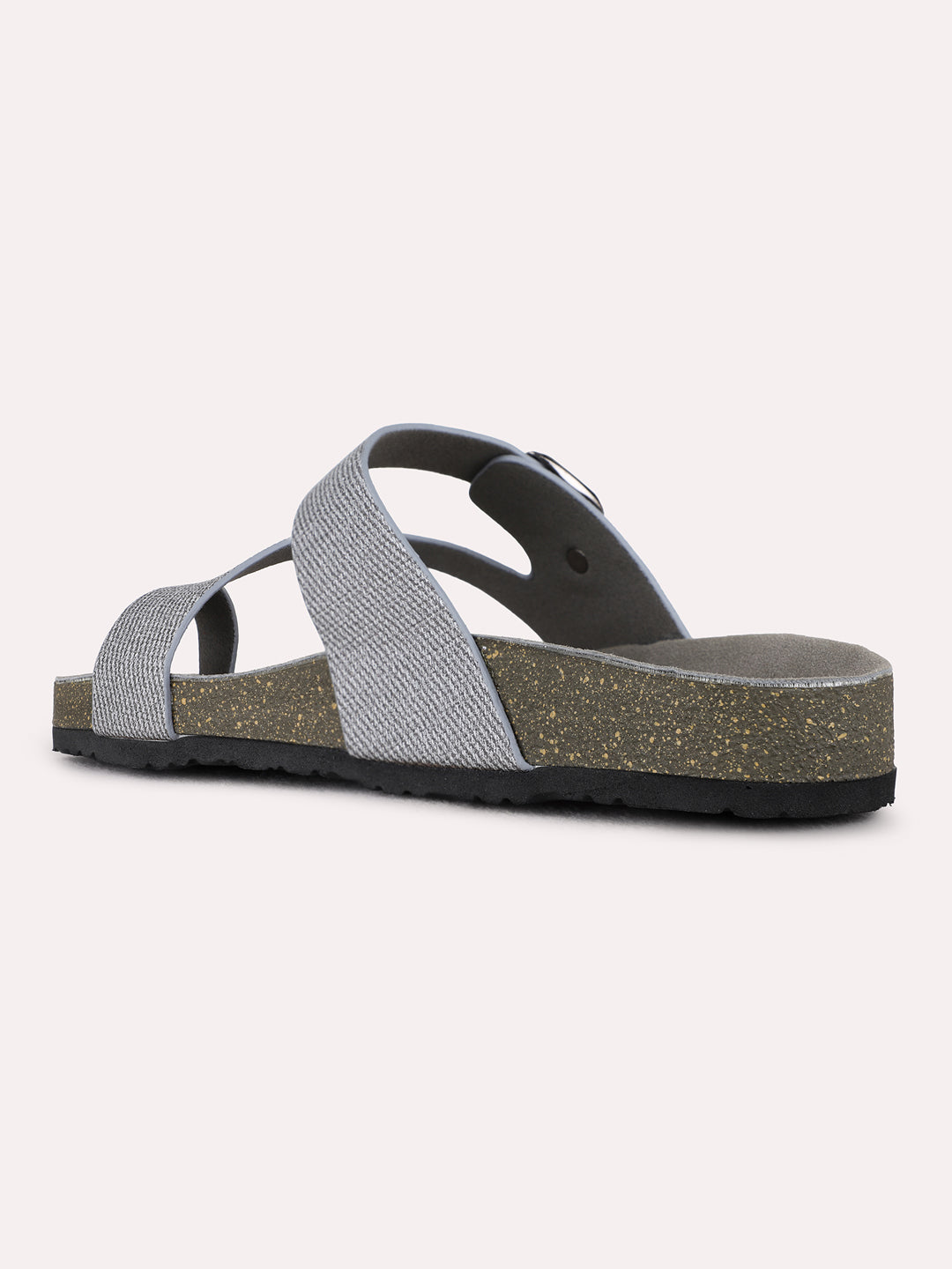 Womens Pewter Casual Solid One Toe Flat Sandals