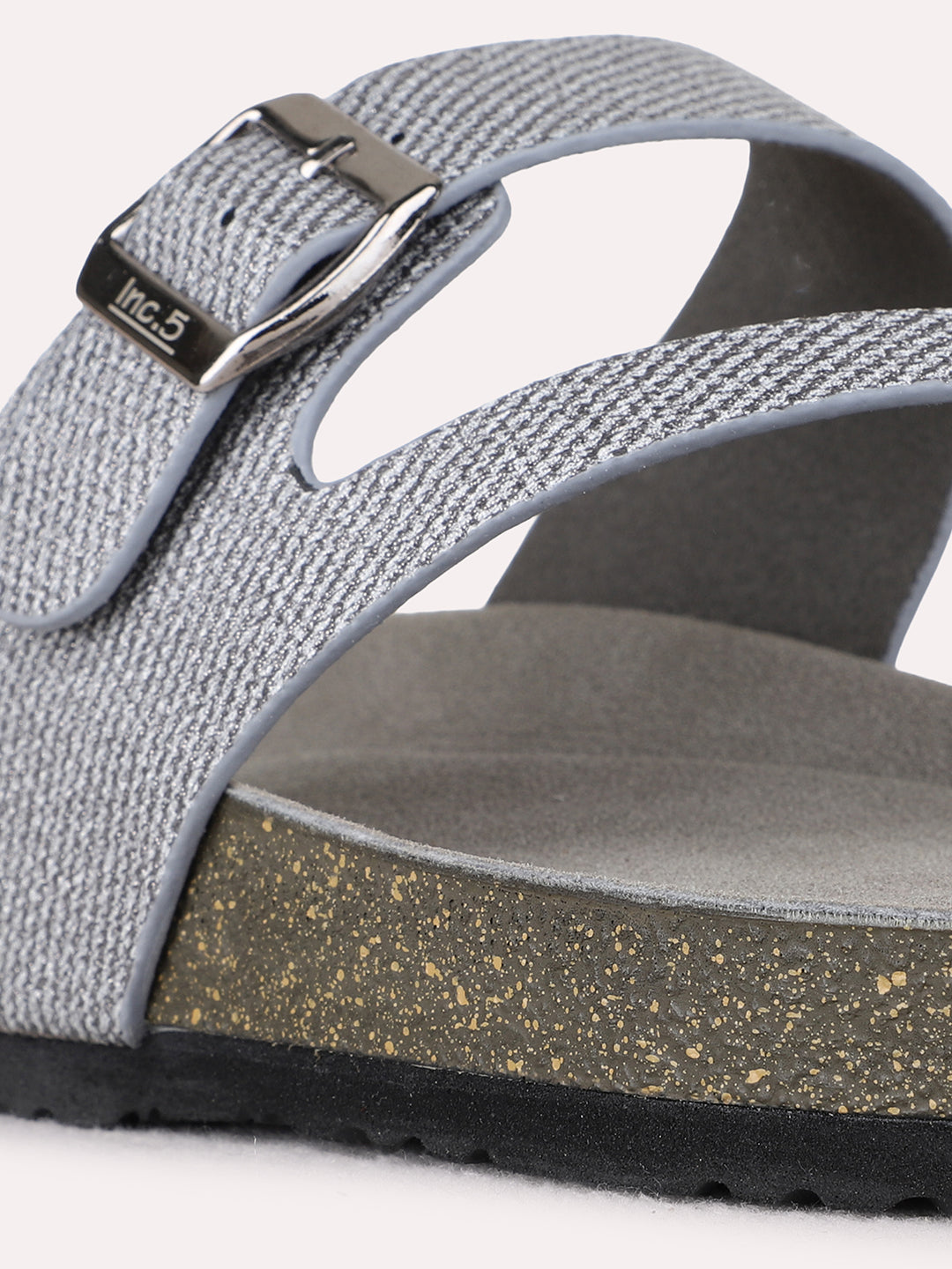 Womens Pewter Casual Solid One Toe Flat Sandals